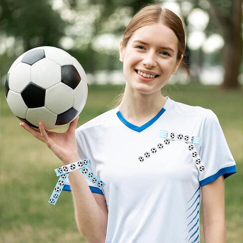 شريط JarThenaAMCS لكرة القدم Grosgrain مقاس 0.8 بوصة شريط تغليف من القماش باللون الأزرق والأبيض للرياضة DIY مستلزمات صناعة إكليل الزهور، 15 ياردة in Kuwait