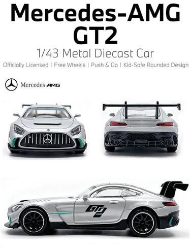 1/43 Officially Licensed Diecast Car for Mercedes-AMG GT2 Racing Replica | Durable, Zinc Alloy Construction, Smooth Free Wheel Design, Suitable for Play & Display, Ideal Gift for Kids Ages 3-6 in Saudi Arabia