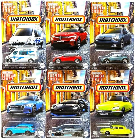 Matchbox European Streets Die-Cast Cars Collection, 6-Pack Bundle, Renault Master Ambulance, Megane, Citroen, Audi Models HVV05-979D | Renault Master Ambulance, Megane, Citroen, Audi Models in Kuwait