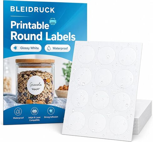 Bleidruck Printable Glossy White Round Labels, 2 Inch Diameter Waterproof Circle Labels for Inkjet or Laser Printer, 240 White Round Sticker Labels for Bottle, Jar Labels and DIY Project in Saudi Arabia