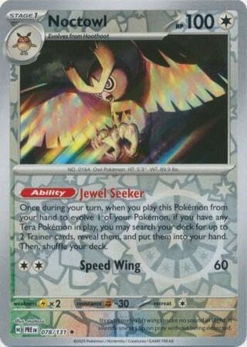 Pokemon - Noctowl 078/131 Prismatic Evolutions – Reverse Foil Single Card in Kuwait
