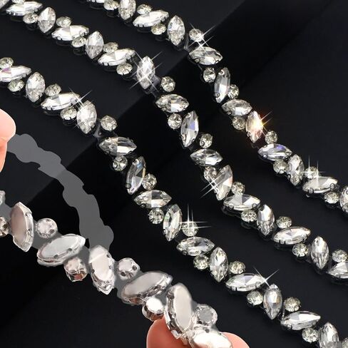 Bijou Joon 2 Yards White Crystal Rhinestone Ribbon Roll Self Adhesive Rhinestone Strips Iron on Bling Ribbon Stickers Tape Bedazzling DIY for Dress Party Phone Dress Wedding Cake Decoration in Saudi Arabia