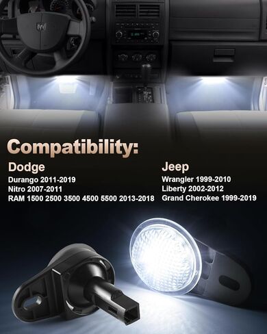 LED Interior Footwell Lights Compatible with 1999-2010 Jeep Wrangler Dodge Ram 1500 2500 3500 4500 5500, Dodge Durango 2011-2019, Grand Cherokee Under Dashboard Floor Lamp in Kuwait