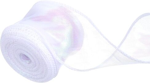 40 Yards Iridescent Organza Ribbons Sheer Craft Decorative Ribbons Shiny Chiffon Ribbon for Gift Wrapping Floral Bouquets Wedding Home Decorations(1.57 Inch Wide) in Kuwait