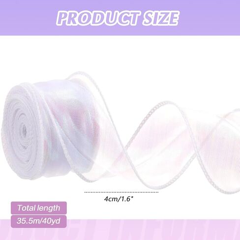 40 Yards Iridescent Organza Ribbons Sheer Craft Decorative Ribbons Shiny Chiffon Ribbon for Gift Wrapping Floral Bouquets Wedding Home Decorations(1.57 Inch Wide) in Kuwait