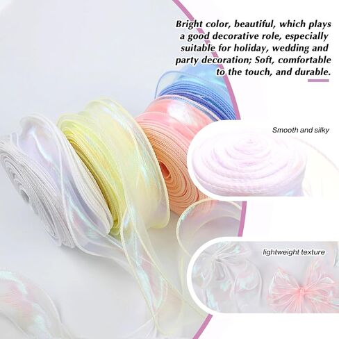 40 Yards Iridescent Organza Ribbons Sheer Craft Decorative Ribbons Shiny Chiffon Ribbon for Gift Wrapping Floral Bouquets Wedding Home Decorations(1.57 Inch Wide) in Kuwait