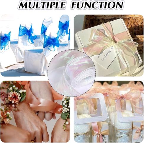 40 Yards Iridescent Organza Ribbons Sheer Craft Decorative Ribbons Shiny Chiffon Ribbon for Gift Wrapping Floral Bouquets Wedding Home Decorations(1.57 Inch Wide) in Kuwait