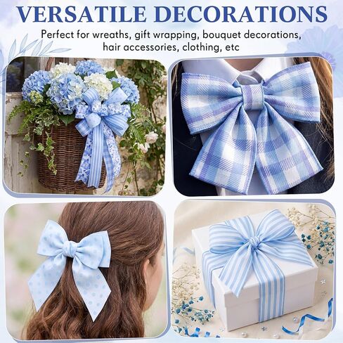 6 Rolls 2.5 Inch Blue and White Ribbon Chinoiserie Floral Wired Ribbon, 30 Yards Decorative Craft Floral Plaid Stripe Flower Ribbons for Gift Wrapping DIY Wedding Birthday Party Decor in Saudi Arabia