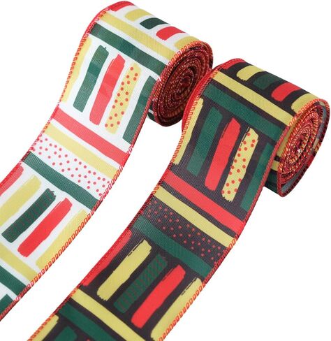 2 Rolls 10 Yards Juneteenth and Kwanzaa Ribbon for Wreath Bows Gift Wrapping DIY Crafts, Black & African American 1865 Freedom Day Wired Ribbons for Black History Month Party Decoration 2.5" in Saudi Arabia