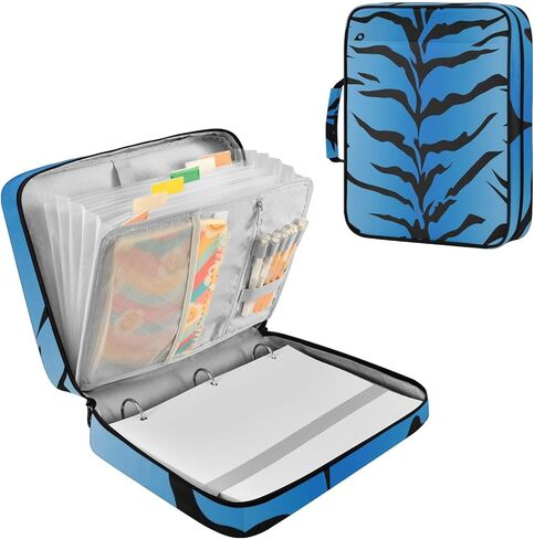 ALAZA Blue Tiger Stripes Black Pattern 3 Ring Binder Bag with 7-Pocket Accordion File Organizer, Letter Size, Expandable Filing Folder Portfolio & Case Ring Binders in Kuwait