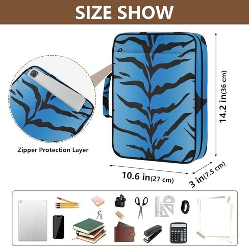 ALAZA Blue Tiger Stripes Black Pattern 3 Ring Binder Bag with 7-Pocket Accordion File Organizer, Letter Size, Expandable Filing Folder Portfolio & Case Ring Binders in Kuwait