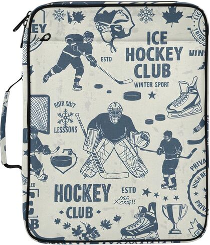 ALAZA Vintage Hockey Player 3 Ring Binder Bag with 7-Pocket Accordion File Organizer, Letter Size, Expandable Filing Folder Portfolio & Case Ring Binders in Kuwait