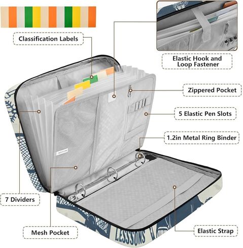 ALAZA Vintage Hockey Player 3 Ring Binder Bag with 7-Pocket Accordion File Organizer, Letter Size, Expandable Filing Folder Portfolio & Case Ring Binders in Kuwait