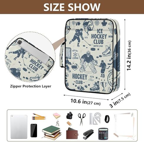 ALAZA Vintage Hockey Player 3 Ring Binder Bag with 7-Pocket Accordion File Organizer, Letter Size, Expandable Filing Folder Portfolio & Case Ring Binders in Kuwait