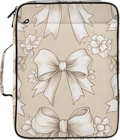ALAZA Bow Pattern Beige Flower 3 Ring Binder Bag with 7-Pocket Accordion File Organizer, Letter Size, Expandable Filing Folder Portfolio & Case Ring Binders in Kuwait