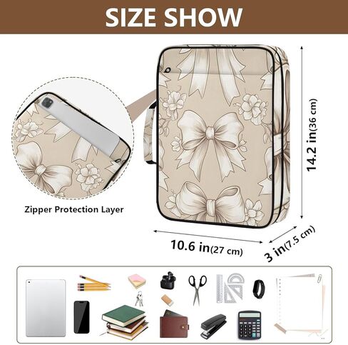 ALAZA Bow Pattern Beige Flower 3 Ring Binder Bag with 7-Pocket Accordion File Organizer, Letter Size, Expandable Filing Folder Portfolio & Case Ring Binders in Kuwait