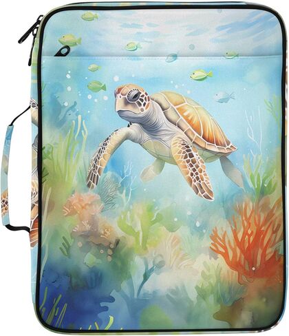 حقيبة ALAZA Marine Animals Turtle 3 Ring Binder مع منظم ملفات الأكورديون 7 جيوب، حجم الحروف، محفظة ملفات قابلة للتوسيع ومجلدات حلقية in Kuwait