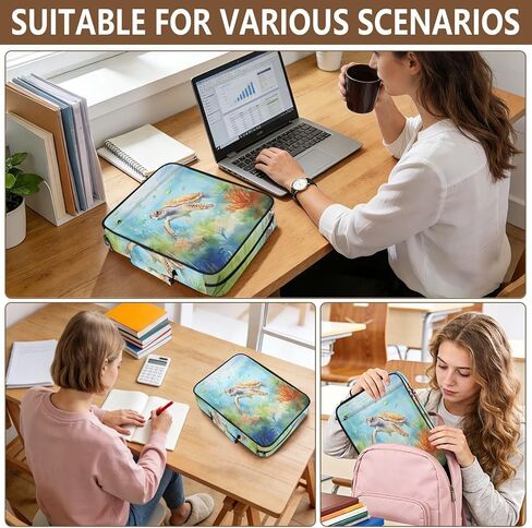 حقيبة ALAZA Marine Animals Turtle 3 Ring Binder مع منظم ملفات الأكورديون 7 جيوب، حجم الحروف، محفظة ملفات قابلة للتوسيع ومجلدات حلقية in Kuwait