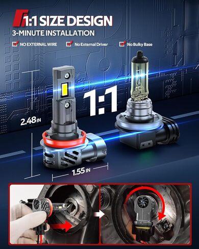 Torchbeam T2S H11/H8/H9 Bulbs for Car Driving, 50000 Lumens 6500K Cool White, High Performance Halogen Replacement for High Beam/Low Beam, 2 Pack in Kuwait
