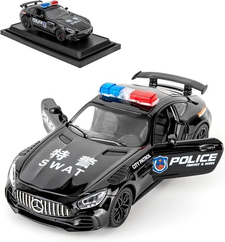 1:32 AMG GTR Police Car, Die-cast Toy Cars with Light and Sound, Alloy Pull Back Model Car for Kids Adults Birthday Gift (White) in Saudi Arabia