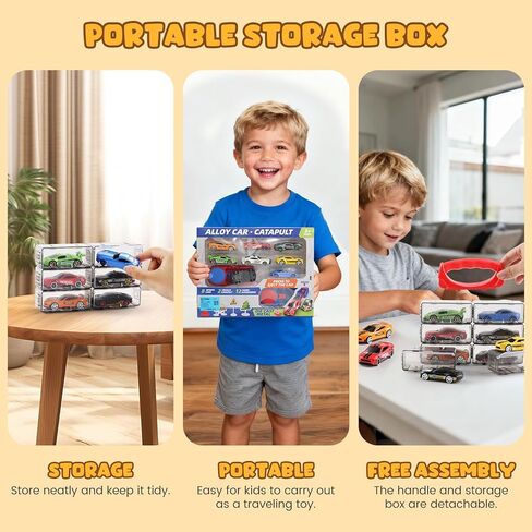 Die Cast Toy Cars with 2 Catapult Launchers, 8 Pack 1:64 Alloy Mini Race Cars with Traffic Sign Accessories and Stickers, Metal Car Playset for Boys Girls Ages 3+, Birthday Party Favor Gift in Saudi Arabia