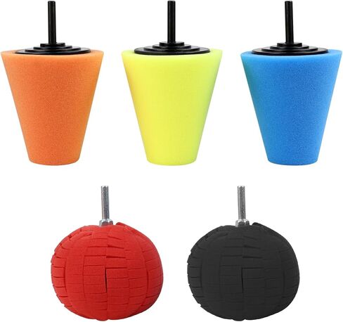 Hovom 6PCS Car Wheel Hub Drill Buffing Sponge Pads Kit, Car Polishing Foam, Sponge Buffing Cone and Polishing Ball Set, Wheel Cleaning Tools Polishing Pads for Drill Attachment (6PCS-3 Cones) in Saudi Arabia