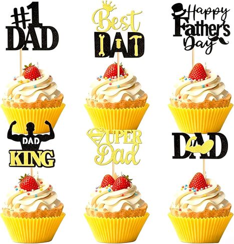 24 Pcs Happy Father's Day Cupcake Toppers,Glitter&Food Picks - Best Dad Super Dad for Happy Father's Day Theme Father's Birthday Men's Birthday Cupcake Decorations Party Supplies in Saudi Arabia