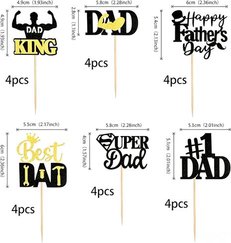 24 Pcs Happy Father's Day Cupcake Toppers,Glitter&Food Picks - Best Dad Super Dad for Happy Father's Day Theme Father's Birthday Men's Birthday Cupcake Decorations Party Supplies in Saudi Arabia
