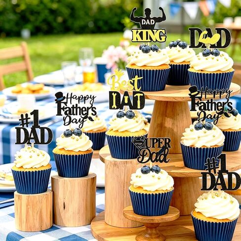 24 Pcs Happy Father's Day Cupcake Toppers,Glitter&Food Picks - Best Dad Super Dad for Happy Father's Day Theme Father's Birthday Men's Birthday Cupcake Decorations Party Supplies in Saudi Arabia