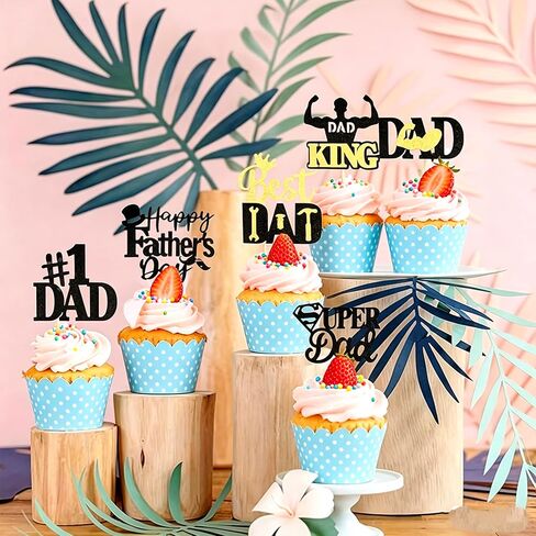 24 Pcs Happy Father's Day Cupcake Toppers,Glitter&Food Picks - Best Dad Super Dad for Happy Father's Day Theme Father's Birthday Men's Birthday Cupcake Decorations Party Supplies in Saudi Arabia
