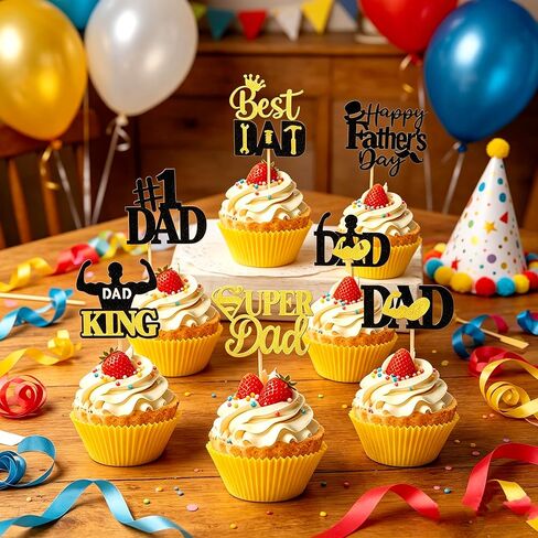 24 Pcs Happy Father's Day Cupcake Toppers,Glitter&Food Picks - Best Dad Super Dad for Happy Father's Day Theme Father's Birthday Men's Birthday Cupcake Decorations Party Supplies in Saudi Arabia