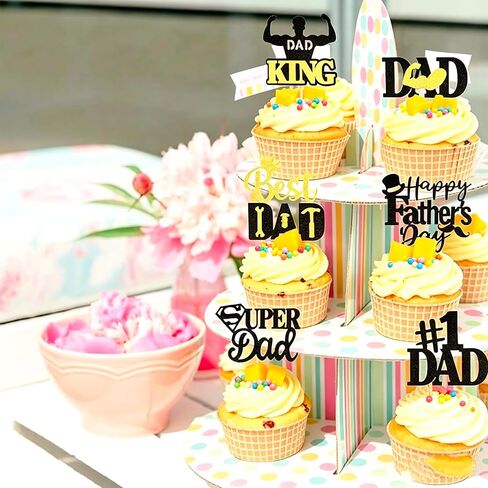 24 Pcs Happy Father's Day Cupcake Toppers,Glitter&Food Picks - Best Dad Super Dad for Happy Father's Day Theme Father's Birthday Men's Birthday Cupcake Decorations Party Supplies in Saudi Arabia