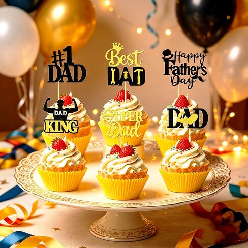 24 Pcs Happy Father's Day Cupcake Toppers,Glitter&Food Picks - Best Dad Super Dad for Happy Father's Day Theme Father's Birthday Men's Birthday Cupcake Decorations Party Supplies in Saudi Arabia