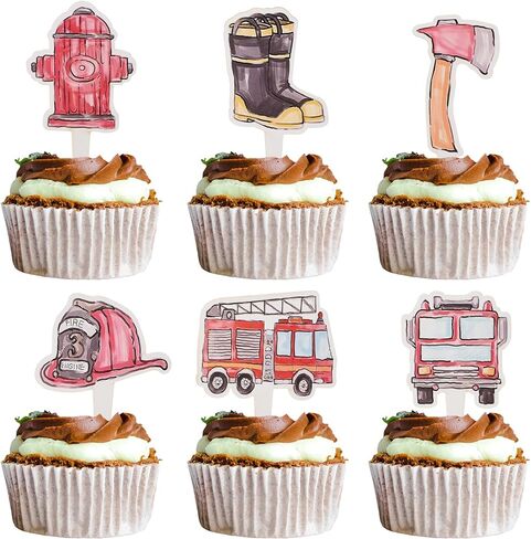 Firetruck Cupcake Toppers, 72 Pcs Fireman Party Cupcake Picks for Firetruck Theme Birthday Baby Shower Party Supplies in Saudi Arabia