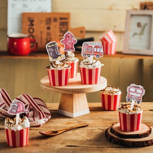 Firetruck Cupcake Toppers, 72 Pcs Fireman Party Cupcake Picks for Firetruck Theme Birthday Baby Shower Party Supplies in Saudi Arabia