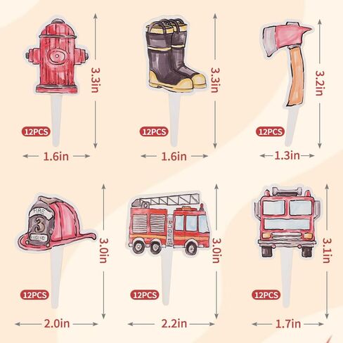 Firetruck Cupcake Toppers, 72 Pcs Fireman Party Cupcake Picks for Firetruck Theme Birthday Baby Shower Party Supplies in Saudi Arabia