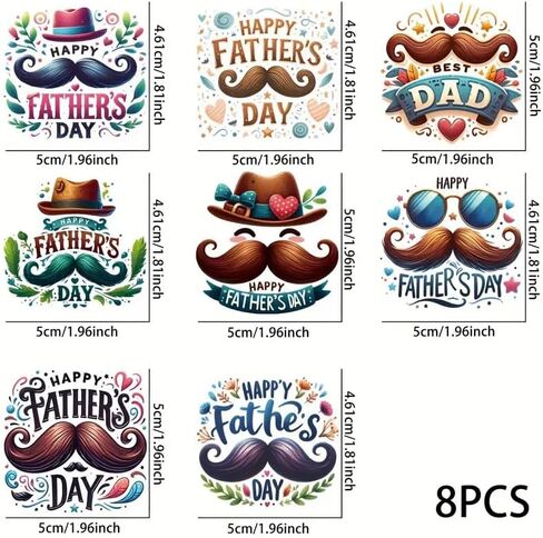 8pcs Happy Beard Father's Day UV DTF Cup Wraps Transfer Waterproof Sticker for Glass Cups Furniture Craft DIY Crafts，Rub on Transfer Stickers for DIY Water Bottle Laptop Decal Wood Car in Saudi Arabia