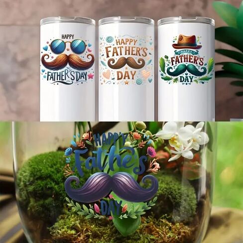 8pcs Happy Beard Father's Day UV DTF Cup Wraps Transfer Waterproof Sticker for Glass Cups Furniture Craft DIY Crafts，Rub on Transfer Stickers for DIY Water Bottle Laptop Decal Wood Car in Saudi Arabia