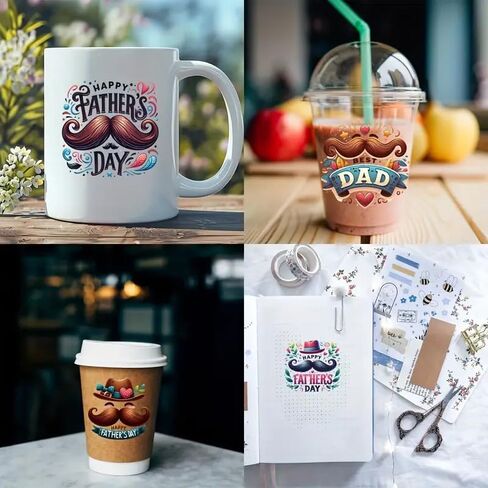 8pcs Happy Beard Father's Day UV DTF Cup Wraps Transfer Waterproof Sticker for Glass Cups Furniture Craft DIY Crafts，Rub on Transfer Stickers for DIY Water Bottle Laptop Decal Wood Car in Saudi Arabia