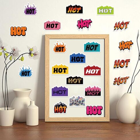 ملصقات Rave Hot 55 قطعة - ملصقات على شكل لهب ساخن مقاس 2 بوصة من الفينيل ملصقات ذاتية اللصق - سهلة اللصق قابلة للإزالة لمهرجانات Ravers والمهرجانات والحفلات والصلصة الساخنة ووضع علامات على الأطعمة الحارة in Kuwait