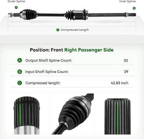 Front Right Passenger Side CV Axle Shaft Assembly Fit for Nissan Quest 2011–2014 & 2015 (Before 08/2014) V6 3.5L, Replace# 66-6412 in Kuwait