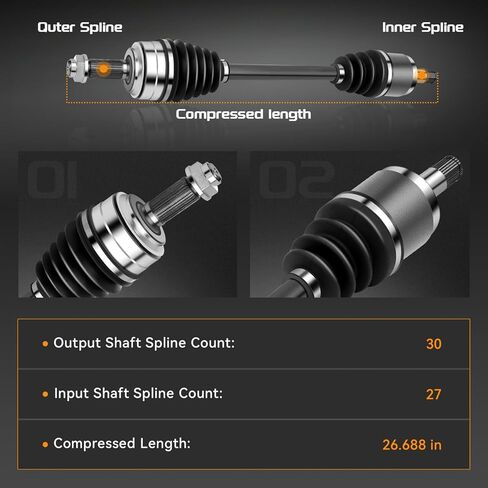 BRTEC Front CV Axle Shaft Assembly Fit for Acura TSX 2009-2013 2.4L, for Honda Accord 2008-2014 2.4L, Accord 2.0L 2015, Civic EX 1.8L 2014 - Driver Side, 60-4250 in Kuwait