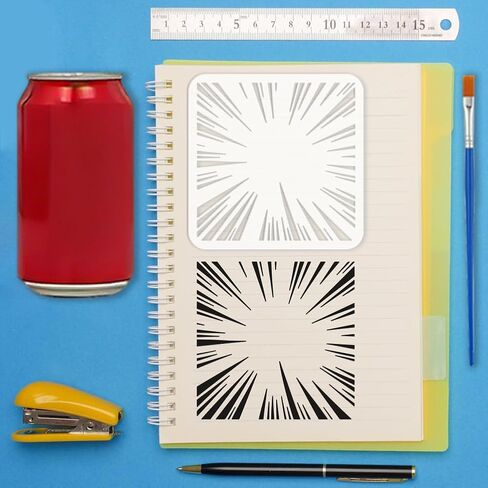 FINGERINSPIRE 9PCS Manga Backgrounds Painting Stencils with Paint Brush 3.9x3.9inch Reusable Lines Dots Drawing Template Comic Background Stencil DIY Daily Theme Template for Painting on Furniture in Kuwait