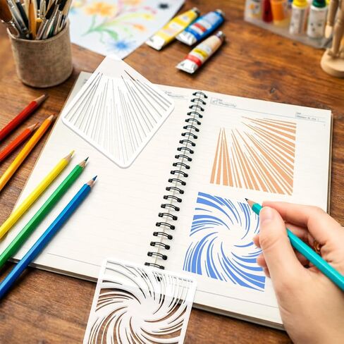 FINGERINSPIRE 9PCS Manga Backgrounds Painting Stencils with Paint Brush 3.9x3.9inch Reusable Lines Dots Drawing Template Comic Background Stencil DIY Daily Theme Template for Painting on Furniture in Kuwait