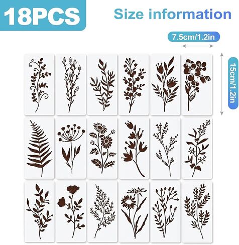 CoguZed 18 Pack Reusable Flower Stencils for Painting, Floral Wildflower Stencils for Painting on Wood Walls Fabric, Flower Stencil Templates for Crafts Furniture Art Home Decor in Saudi Arabia