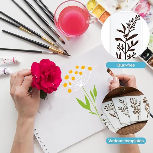 CoguZed 18 Pack Reusable Flower Stencils for Painting, Floral Wildflower Stencils for Painting on Wood Walls Fabric, Flower Stencil Templates for Crafts Furniture Art Home Decor in Saudi Arabia