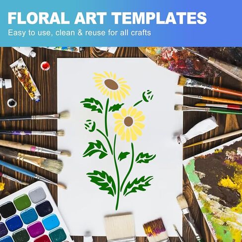 CoguZed 18 Pack Reusable Flower Stencils for Painting, Floral Wildflower Stencils for Painting on Wood Walls Fabric, Flower Stencil Templates for Crafts Furniture Art Home Decor in Saudi Arabia