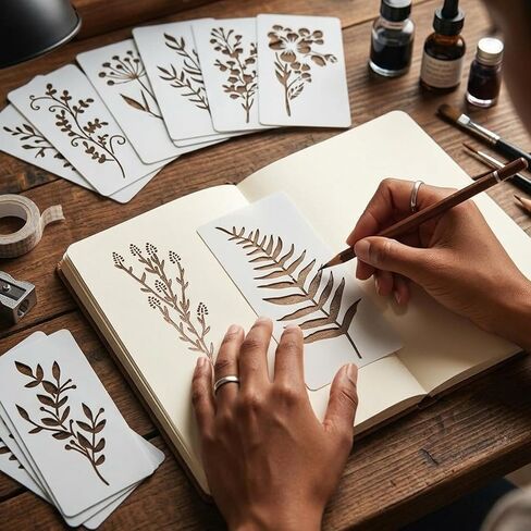 CoguZed 18 Pack Reusable Flower Stencils for Painting, Floral Wildflower Stencils for Painting on Wood Walls Fabric, Flower Stencil Templates for Crafts Furniture Art Home Decor in Saudi Arabia