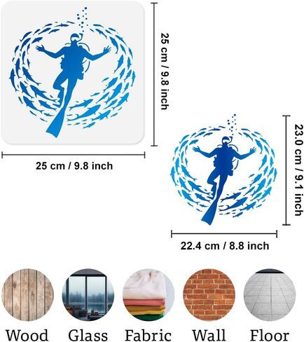 4Pcs Scuba Diver Stencils for Painting, 9.8x9.8inch Reusable Ocean Crafts Templates, Diving Stencils for Drawing on Furniture Wall Floor Fabric DIY Decoration in Saudi Arabia