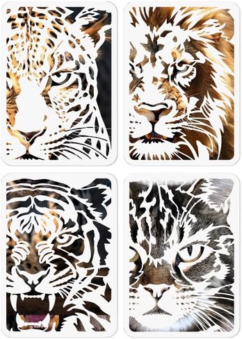 4Pcs Big Cats Stencils for Painting, 8.3x11.7inch Reusable Tiger Animal Face Crafts Templates, Tiger Leopard Stencils for Drawing on Furniture Wall Floor Fabric DIY Decoration in Saudi Arabia